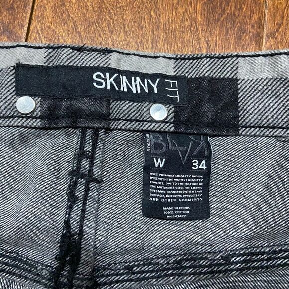 Rocawear Skinny Fit Y2K Vintage Checkered Black Gray Denim Jeans Men's 34 x 34 - Picture 6 of 10